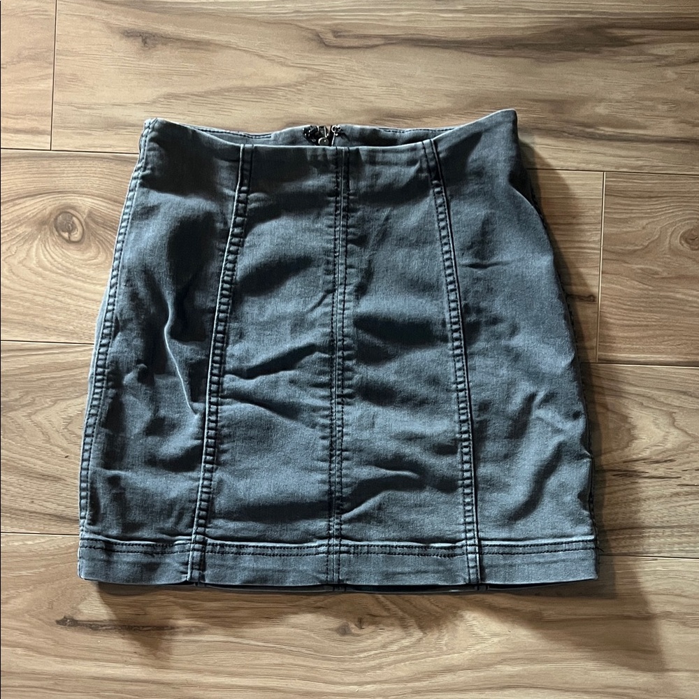 Free People Zip It To Grey Denim Mini Skirt